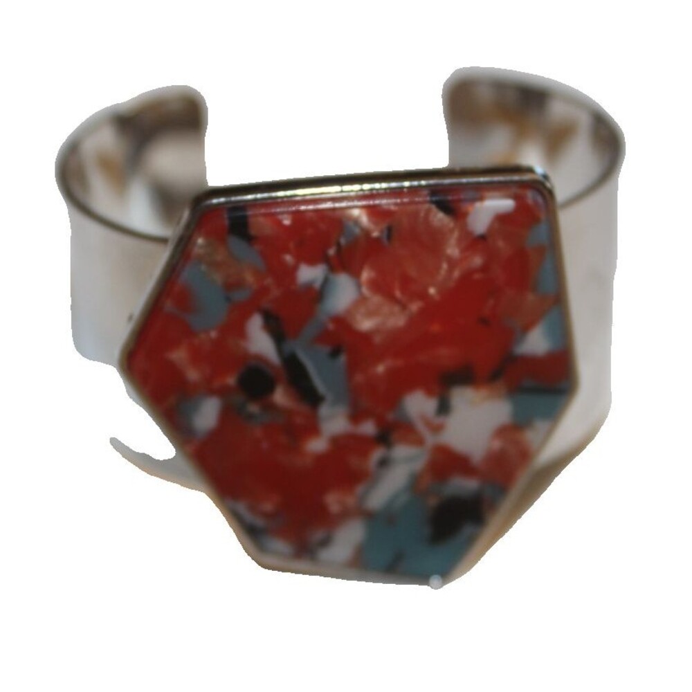 MCM Chunky Silver Tone Multi Color Cuff Bracelet